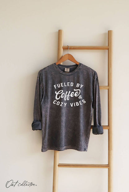 FUELED BY COFFEE Mineral Washed LS Graphic Tee