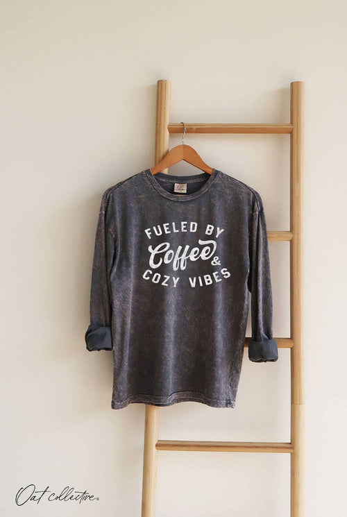 FUELED BY COFFEE Mineral Washed LS Graphic Tee