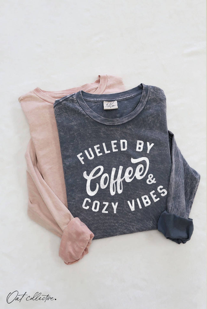 FUELED BY COFFEE Mineral Washed LS Graphic Tee