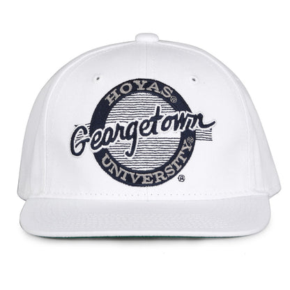 Georgetown Retro Circle snapback hat in white, front view