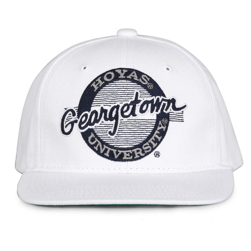 Georgetown Retro Circle snapback hat in white, front view