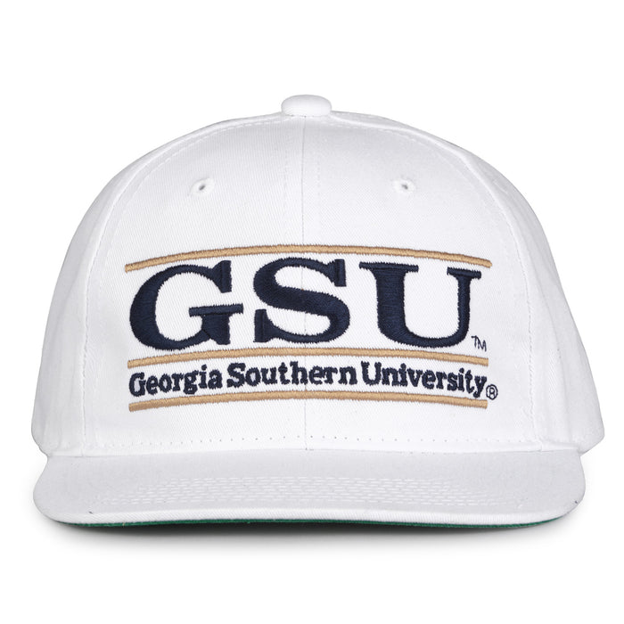 Georgia Southern Retro Bar snapback hat in white, front view