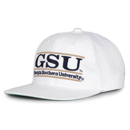 Georgia Southern Retro Bar snapback hat in white, angled view