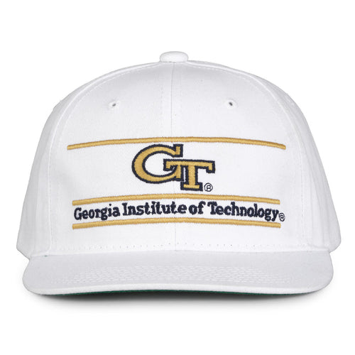 Georgia Tech Retro Bar snapback hat in white, front view
