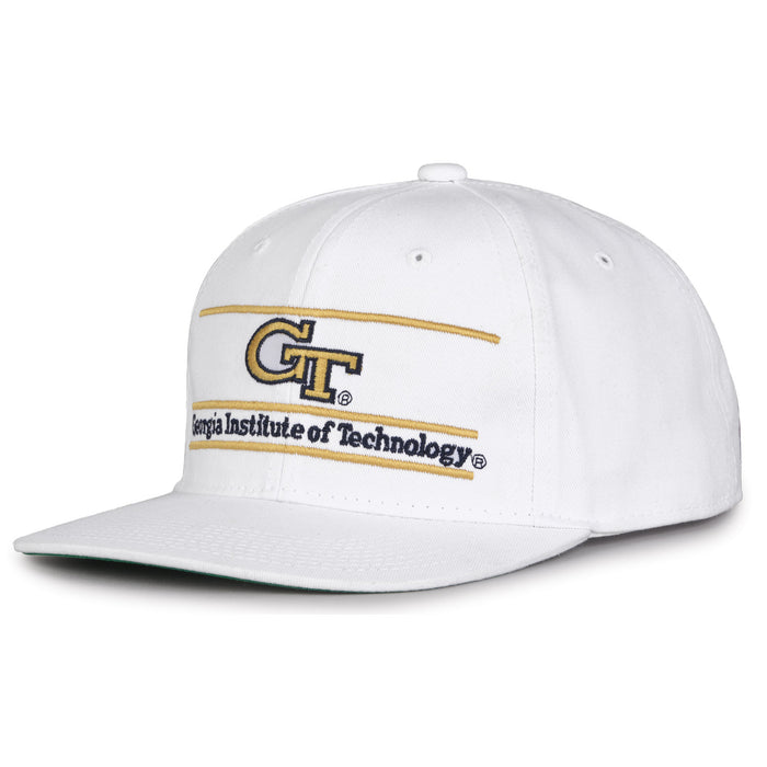 Georgia Tech Retro Bar snapback hat in white, angled view