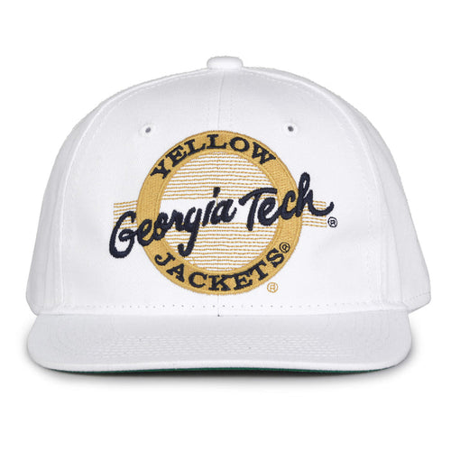 Georgia Tech Retro Circle snapback hat in white, front view
