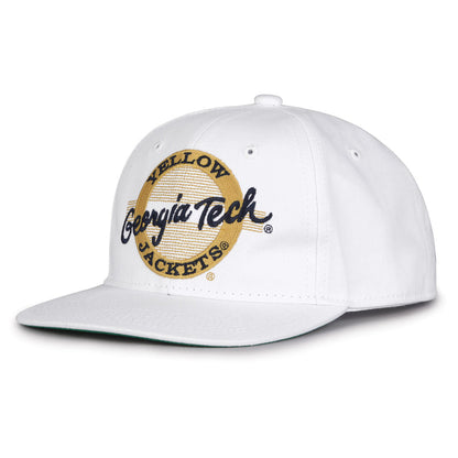 Georgia Tech Retro Circle snapback hat in white, angled view