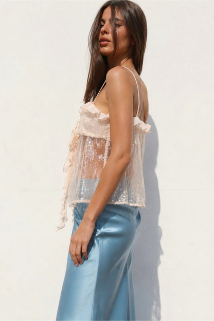 Glitter Ruffle Sequin Cropped Cami Top