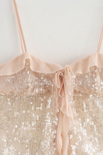 Glitter Ruffle Sequin Cropped Cami Top