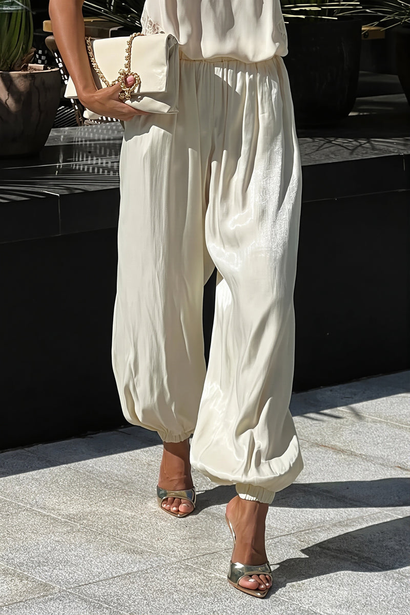 Glossy High Waist Cuffed Lantern Pants