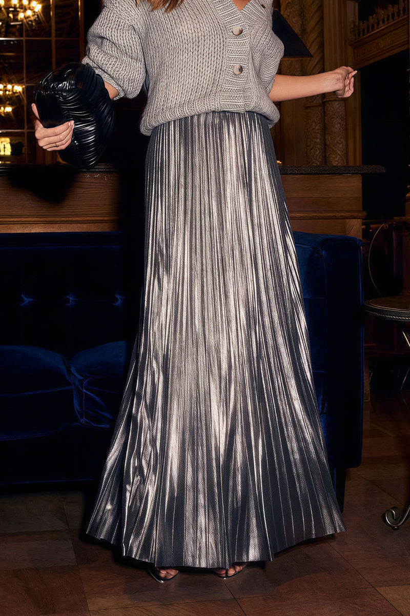 Gold Silver Pleated High Waist Skirt