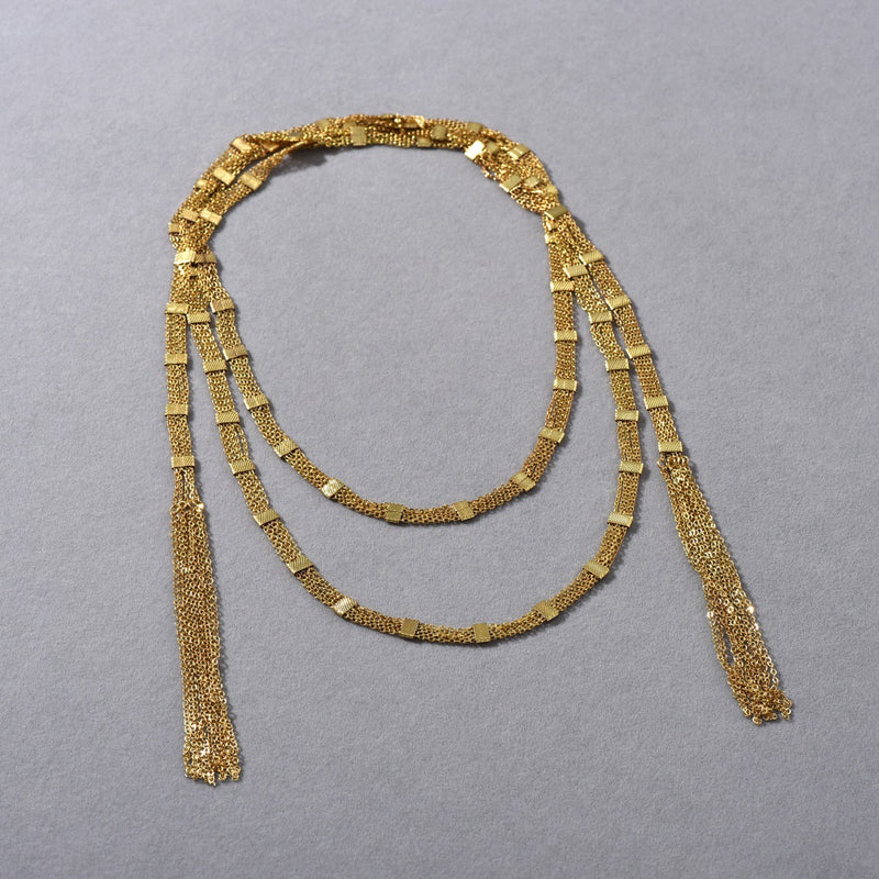 Gold Square Tassel Long Layered NeckLace