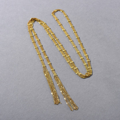 Gold Square Tassel Long Layered NeckLace