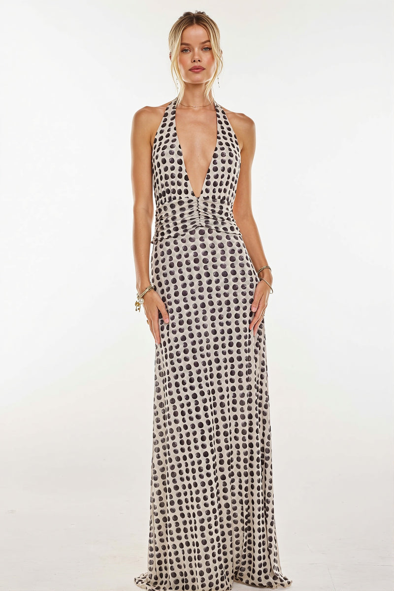 Halter Backless Printed Slim Maxi Dress