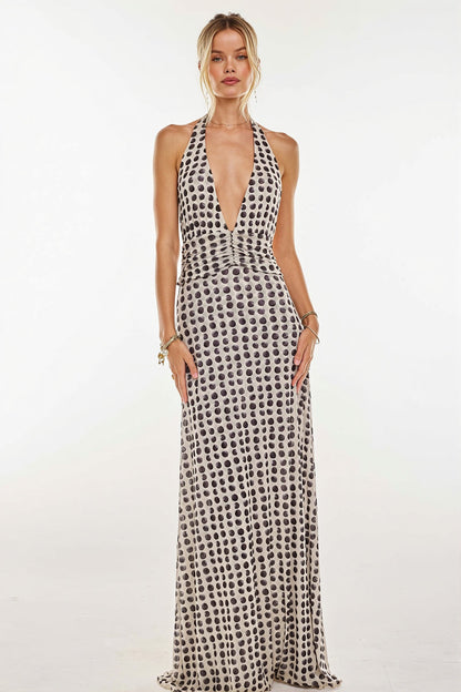 Halter Backless Printed Slim Maxi Dress