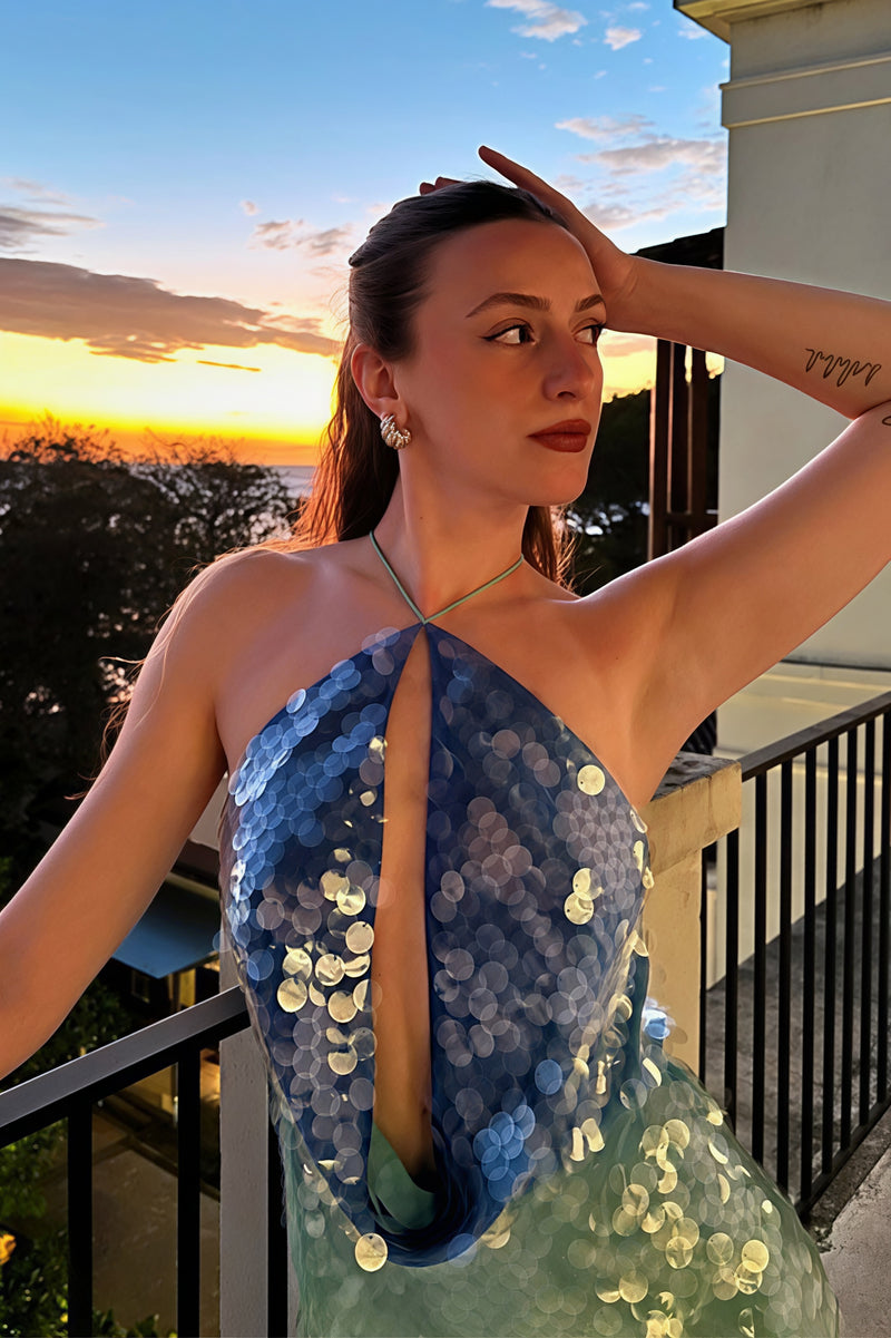 Halter Backless Sequin Mini Dress