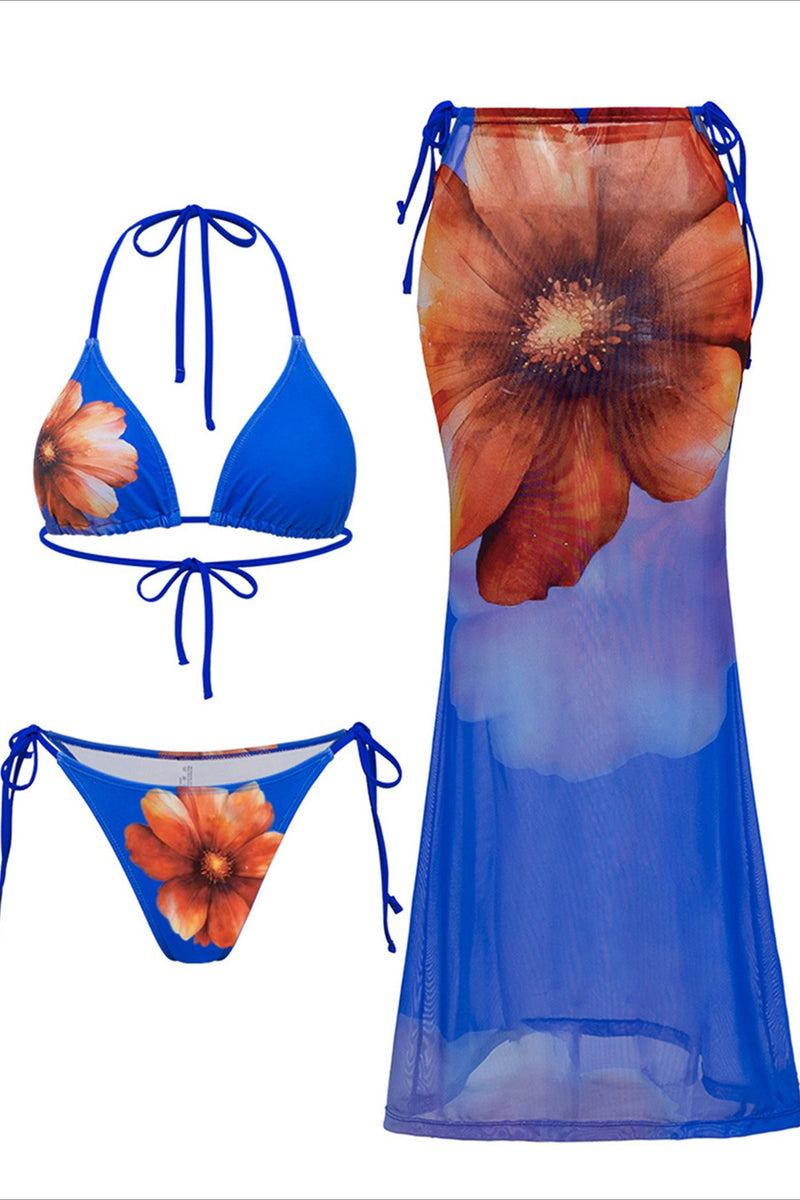 Halter Floral Three Piece Swim Set