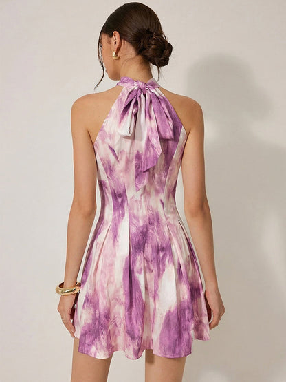 Halter Neck A Line Flowy Sleeveless Mini Dress