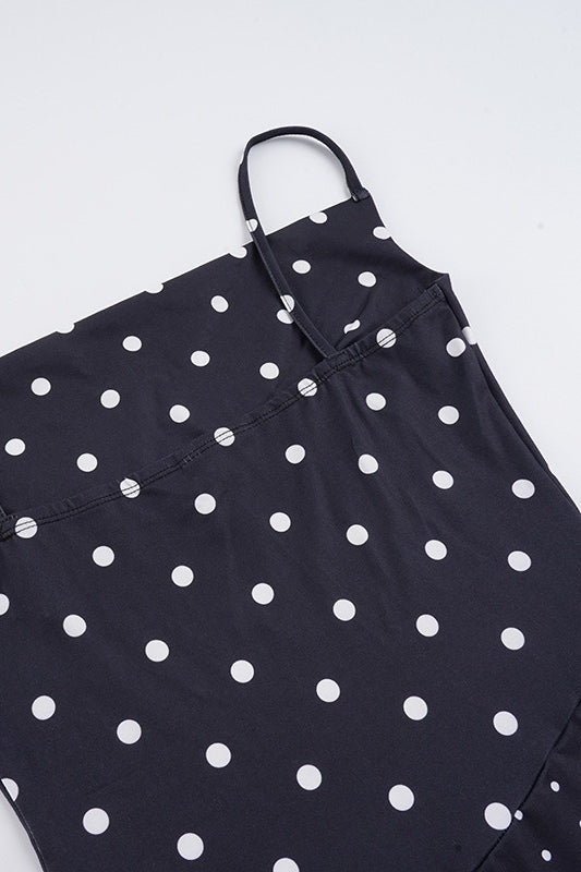 Halter Polka Dot Asymmetric Slit Mini Dress