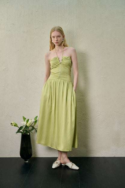 Halterneck fit-and-flare dress