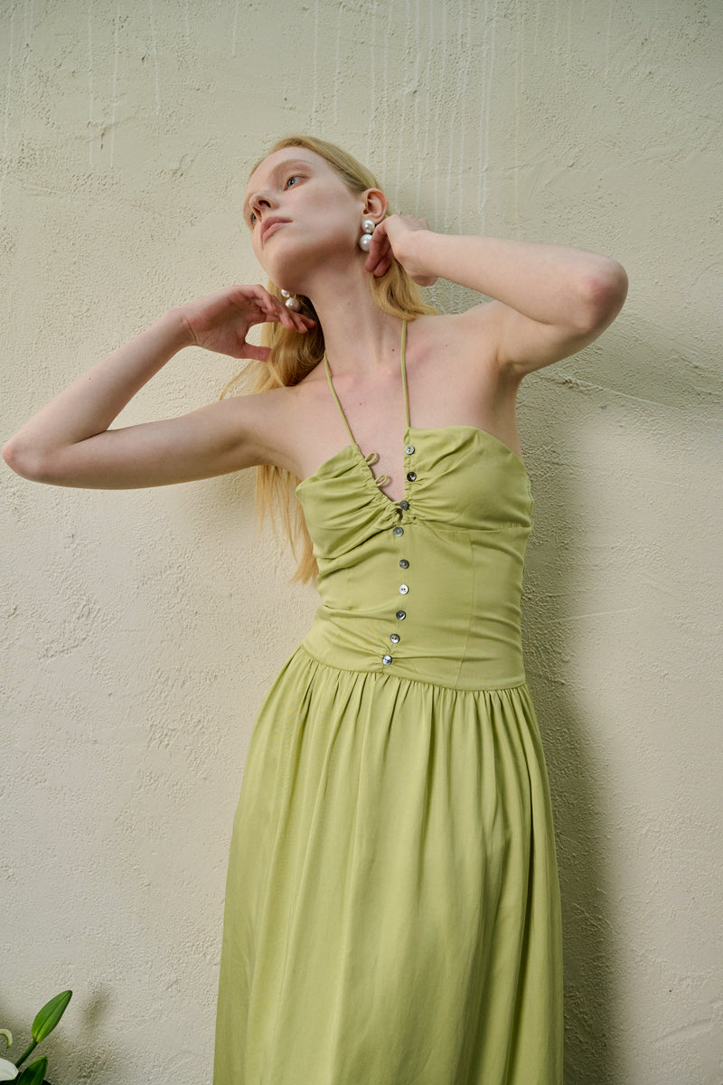 Halterneck fit-and-flare dress