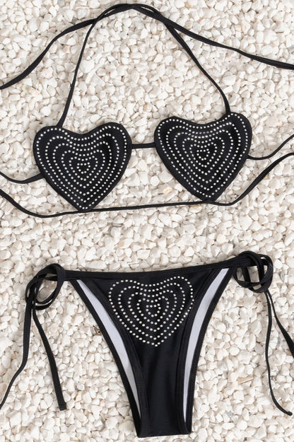 Heart Rhinestone Low Waist Bikini Set