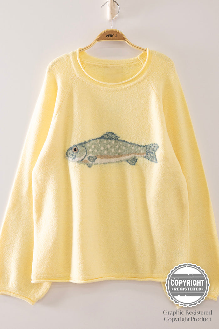 Here Fishy Fishy Lightweight Sweater - Curvy Available
