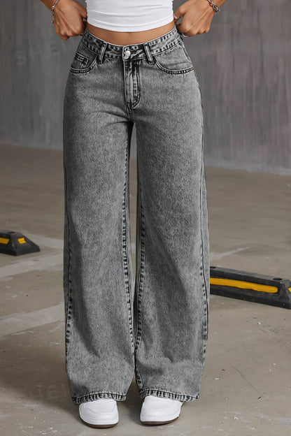 High Waist Bow Embroidery Loose Straight Jeans