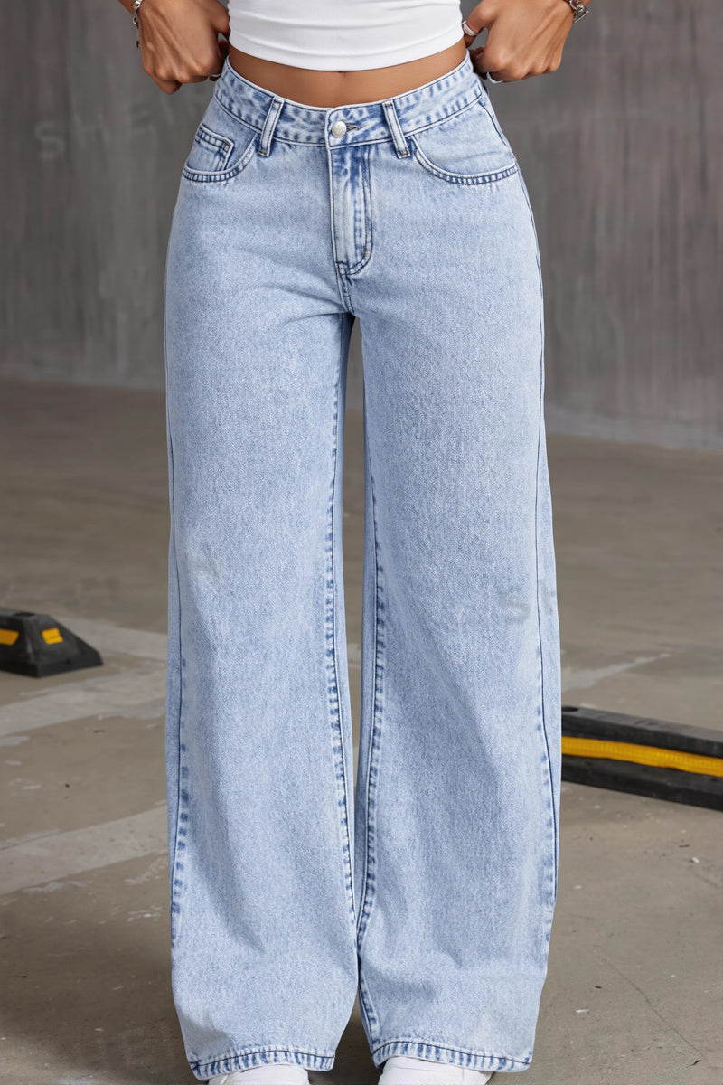 High Waist Bow Embroidery Loose Straight Jeans