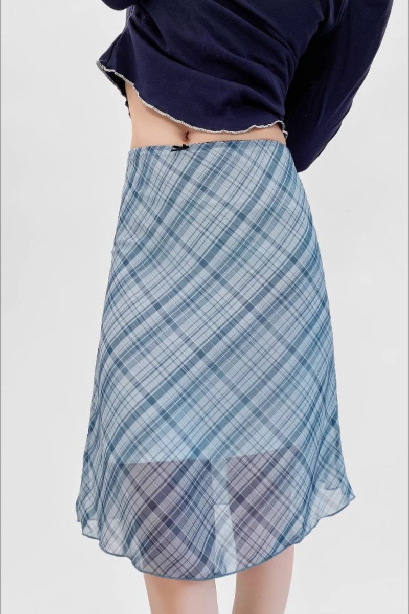 High Waist Contrast Plaid Bodycon Skirt
