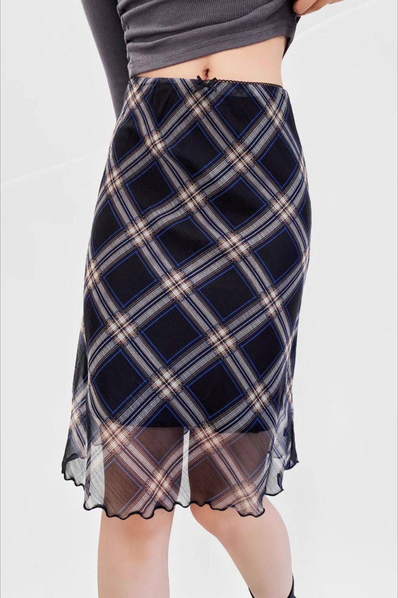 High Waist Contrast Plaid Bodycon Skirt