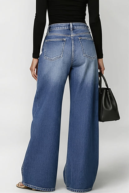 High Waist Eyelet Loose Wide Leg Jeans