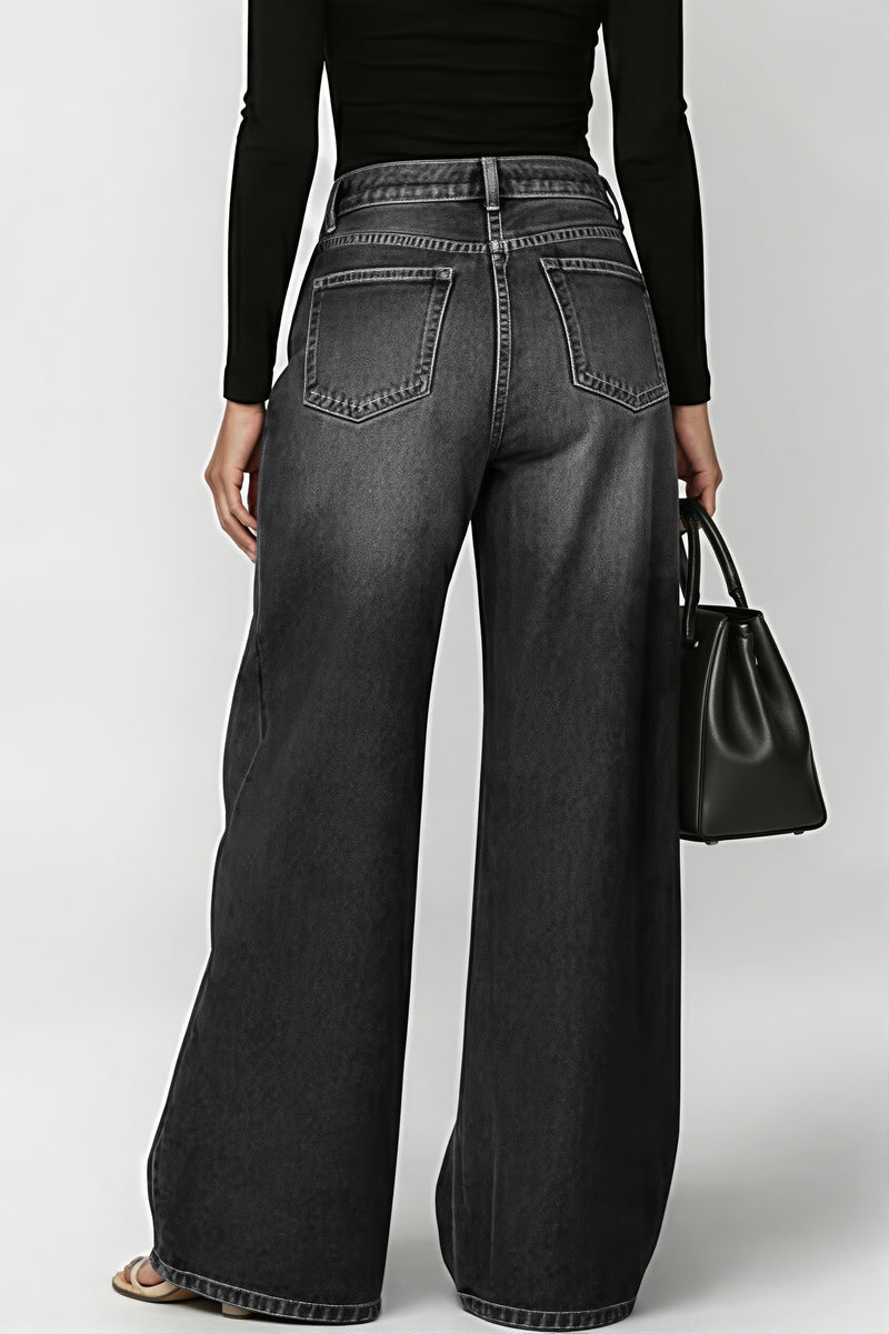 High Waist Eyelet Loose Wide Leg Jeans