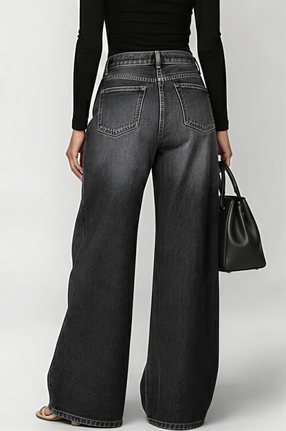 High Waist Eyelet Loose Wide Leg Jeans
