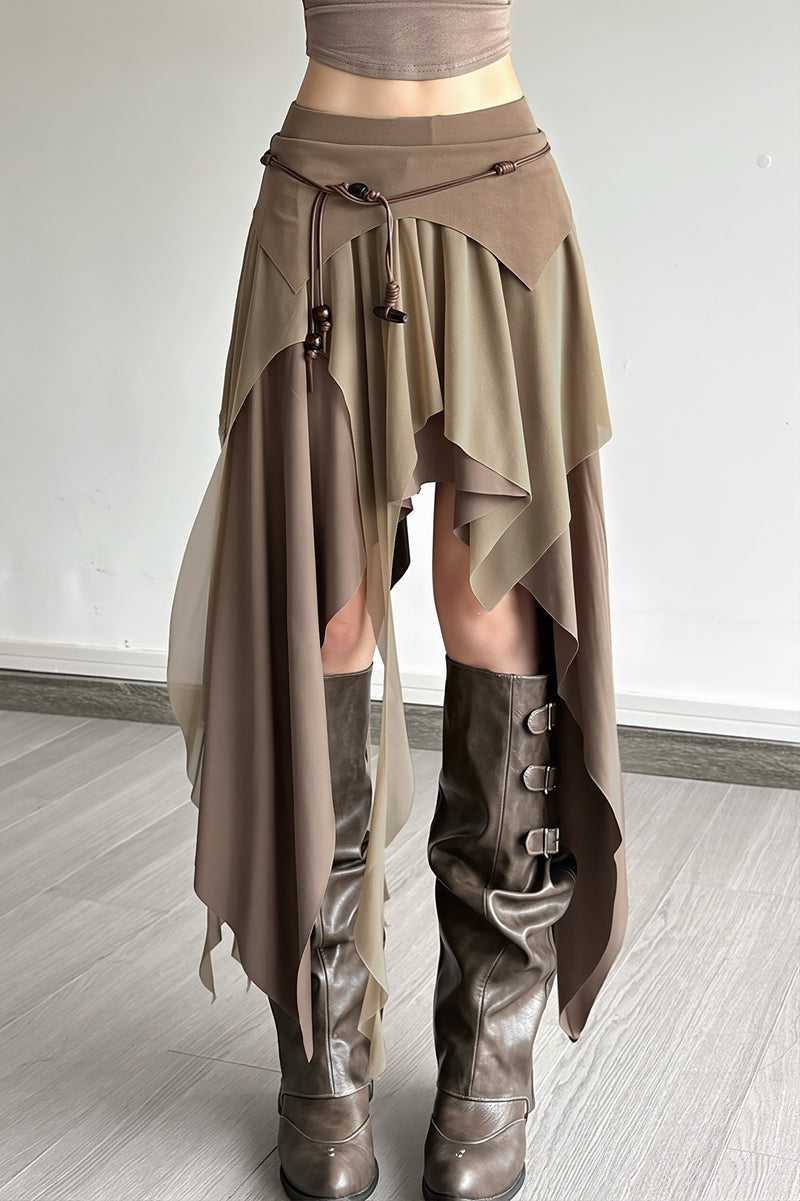 High Waist Irregular Layered Split Skirt