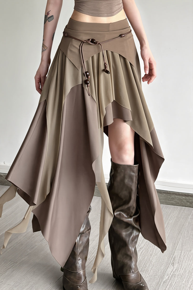 High Waist Irregular Layered Split Skirt