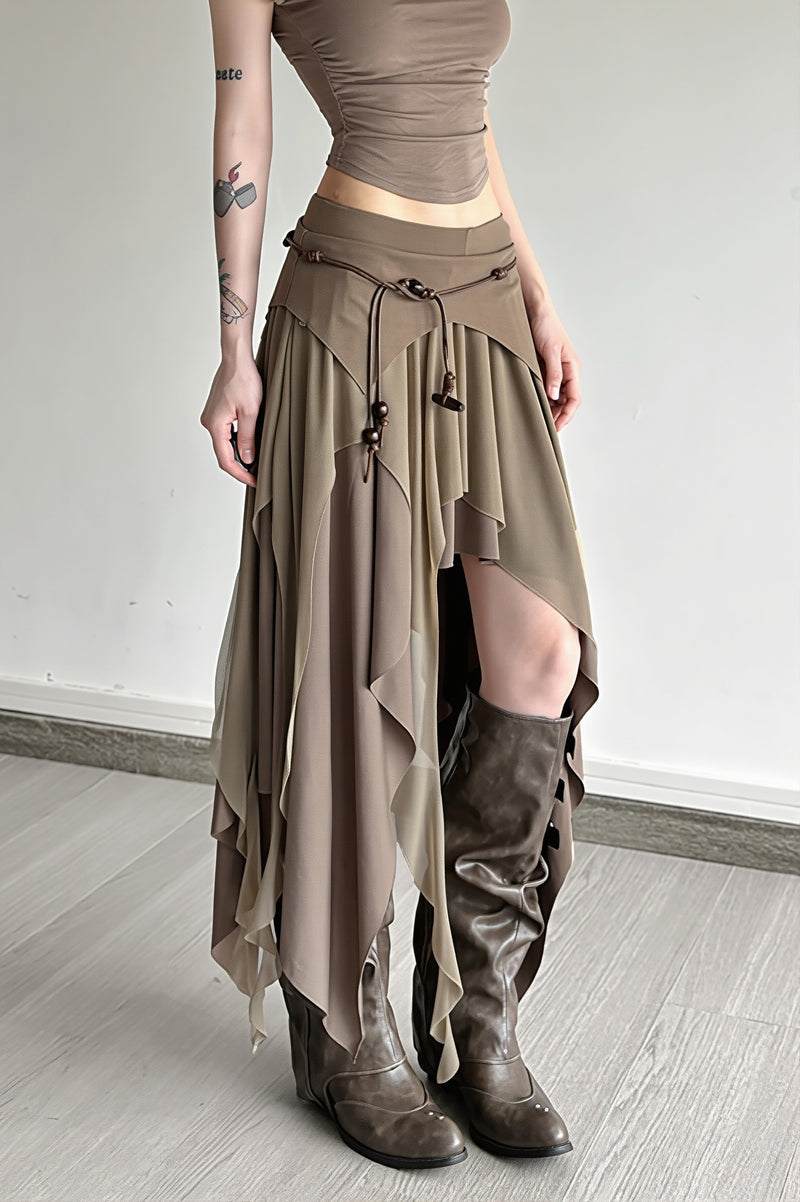 High Waist Irregular Layered Split Skirt