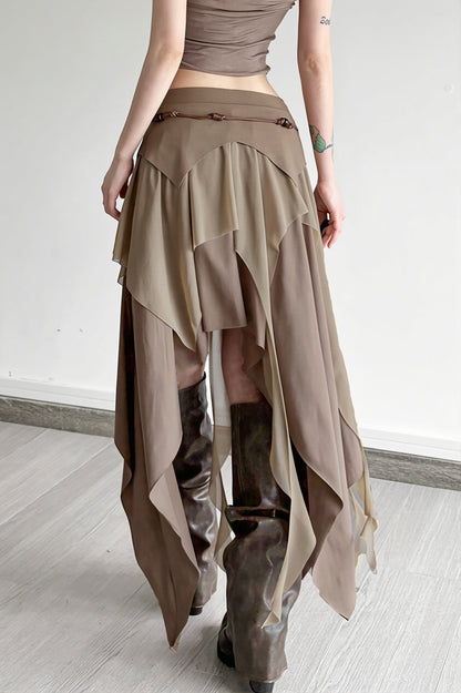 High Waist Irregular Layered Split Skirt