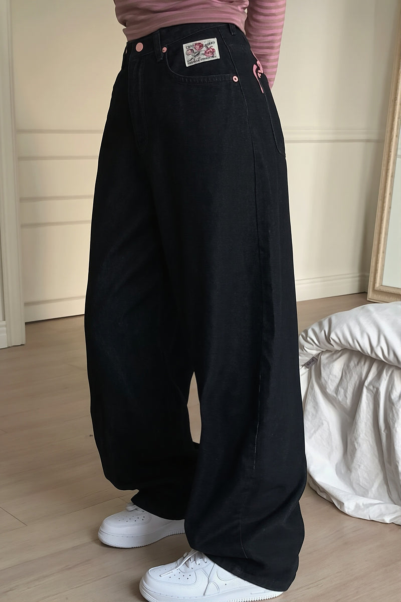 High Waist Letter Embroidery Slim Jeans
