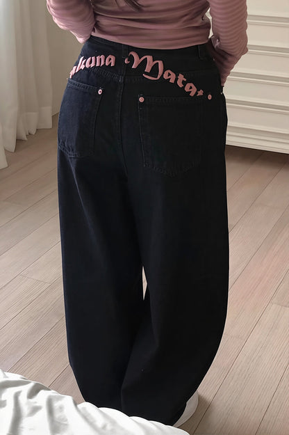 High Waist Letter Embroidery Slim Jeans