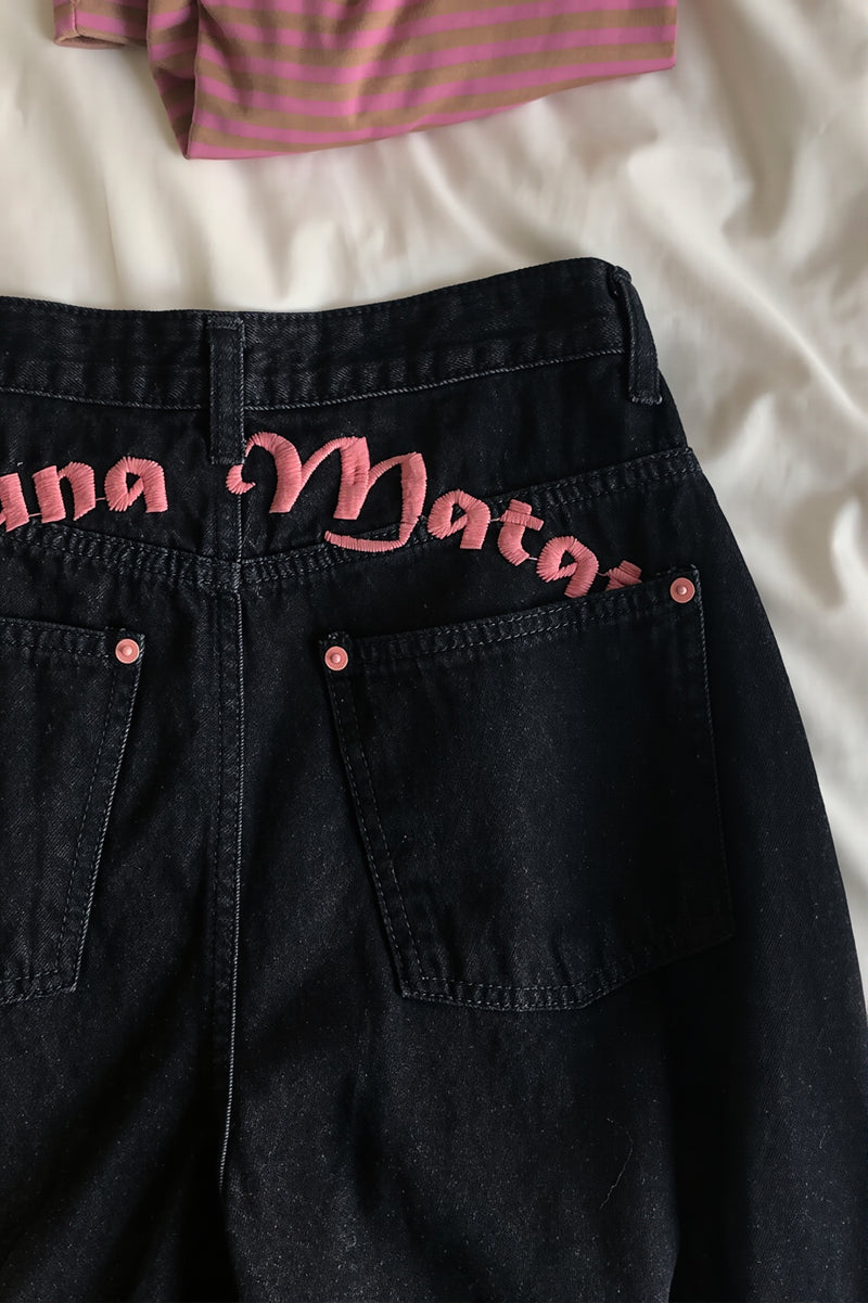 High Waist Letter Embroidery Slim Jeans