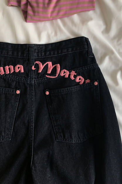 High Waist Letter Embroidery Slim Jeans