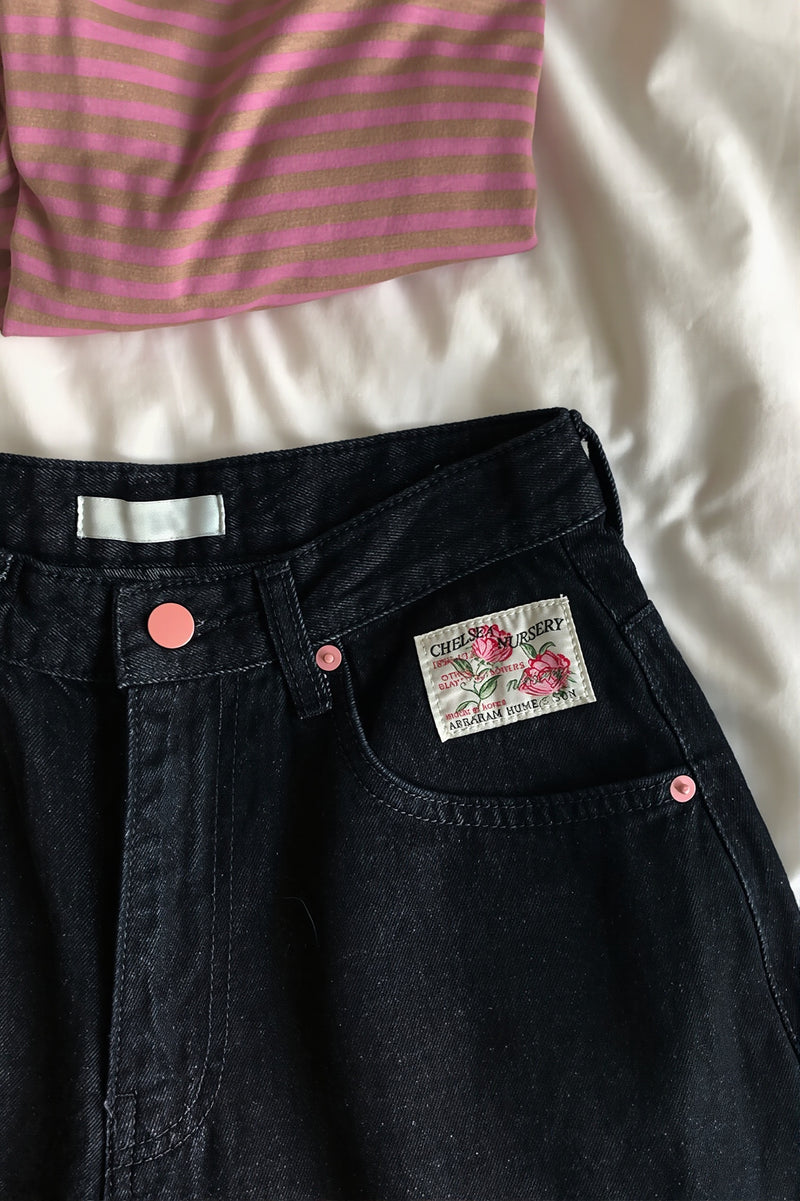 High Waist Letter Embroidery Slim Jeans