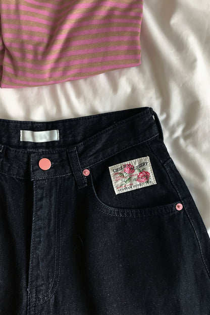 High Waist Letter Embroidery Slim Jeans