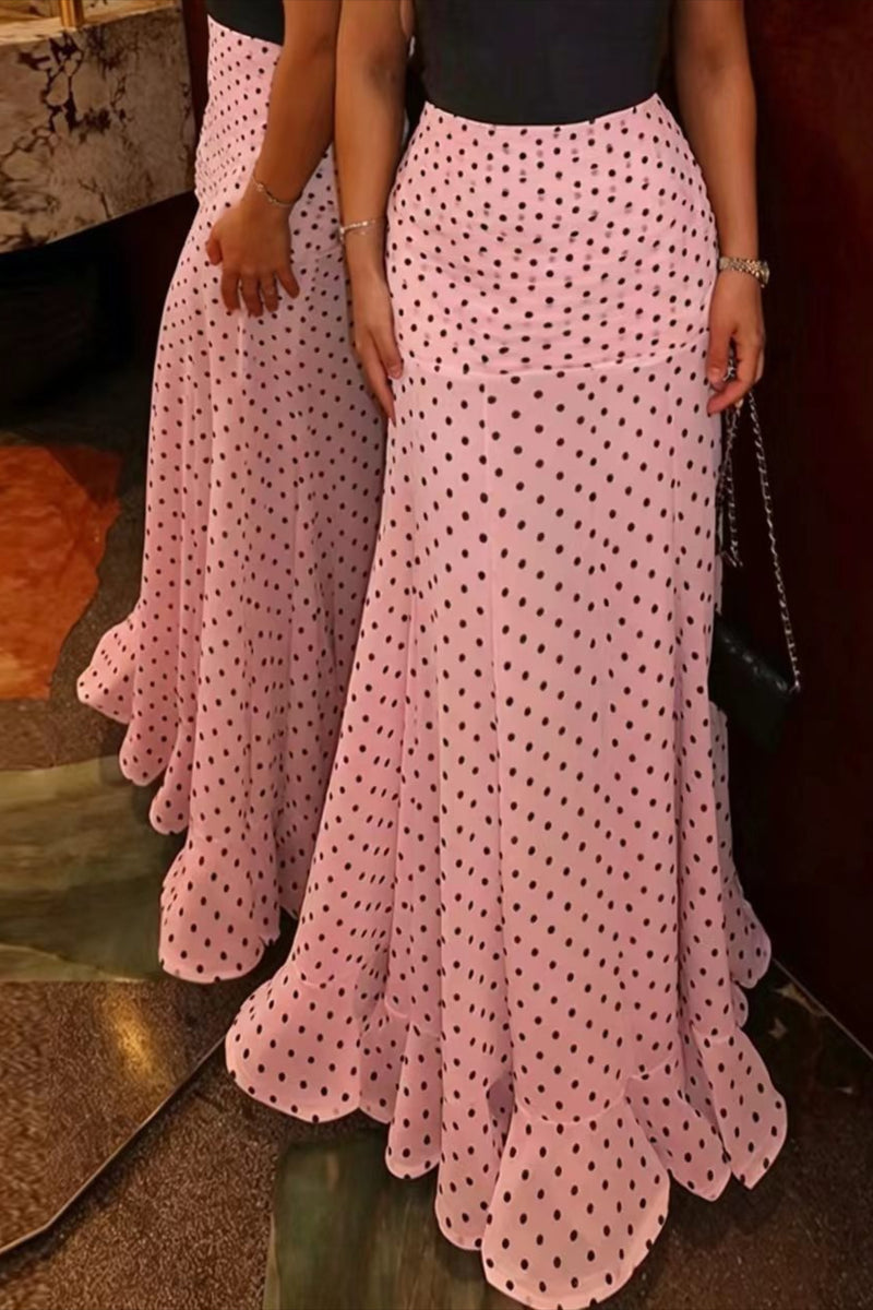 High Waist Polka Dot Hip Long Skirt