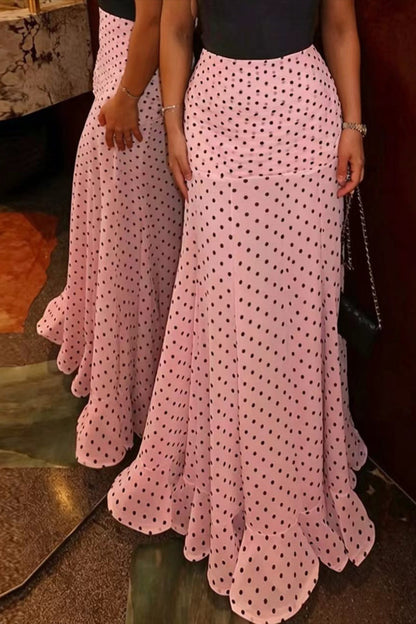 High Waist Polka Dot Hip Long Skirt