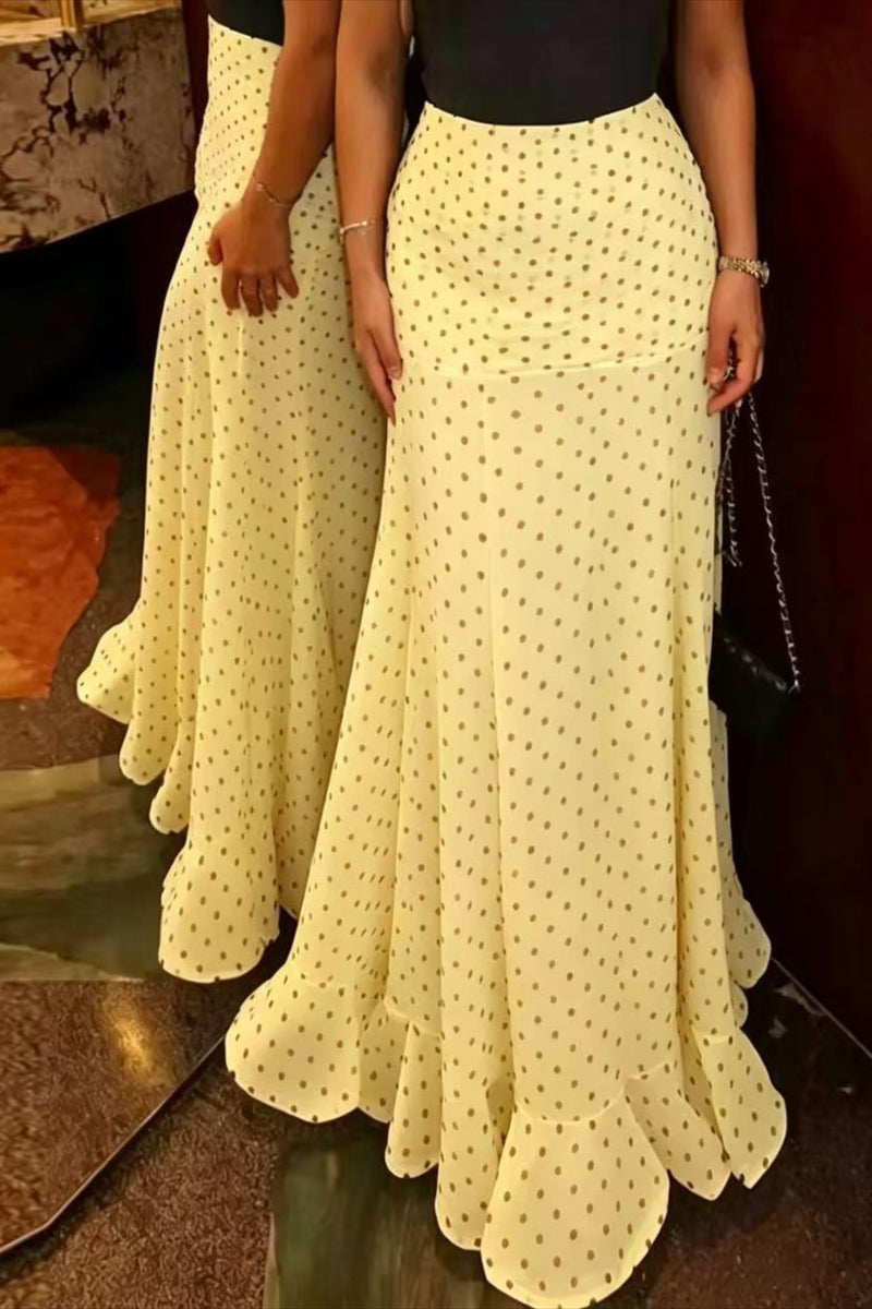 High Waist Polka Dot Hip Long Skirt