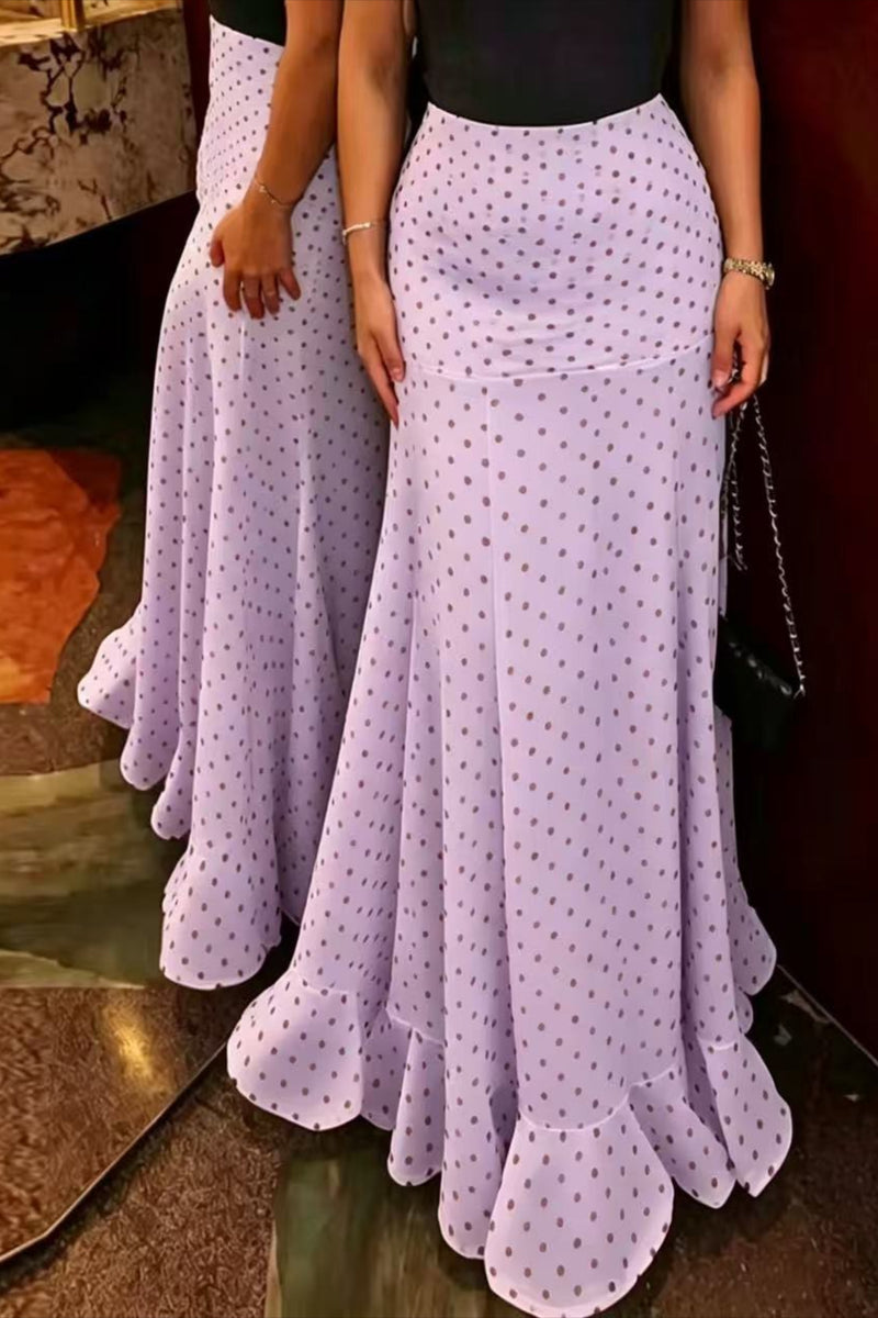 High Waist Polka Dot Hip Long Skirt