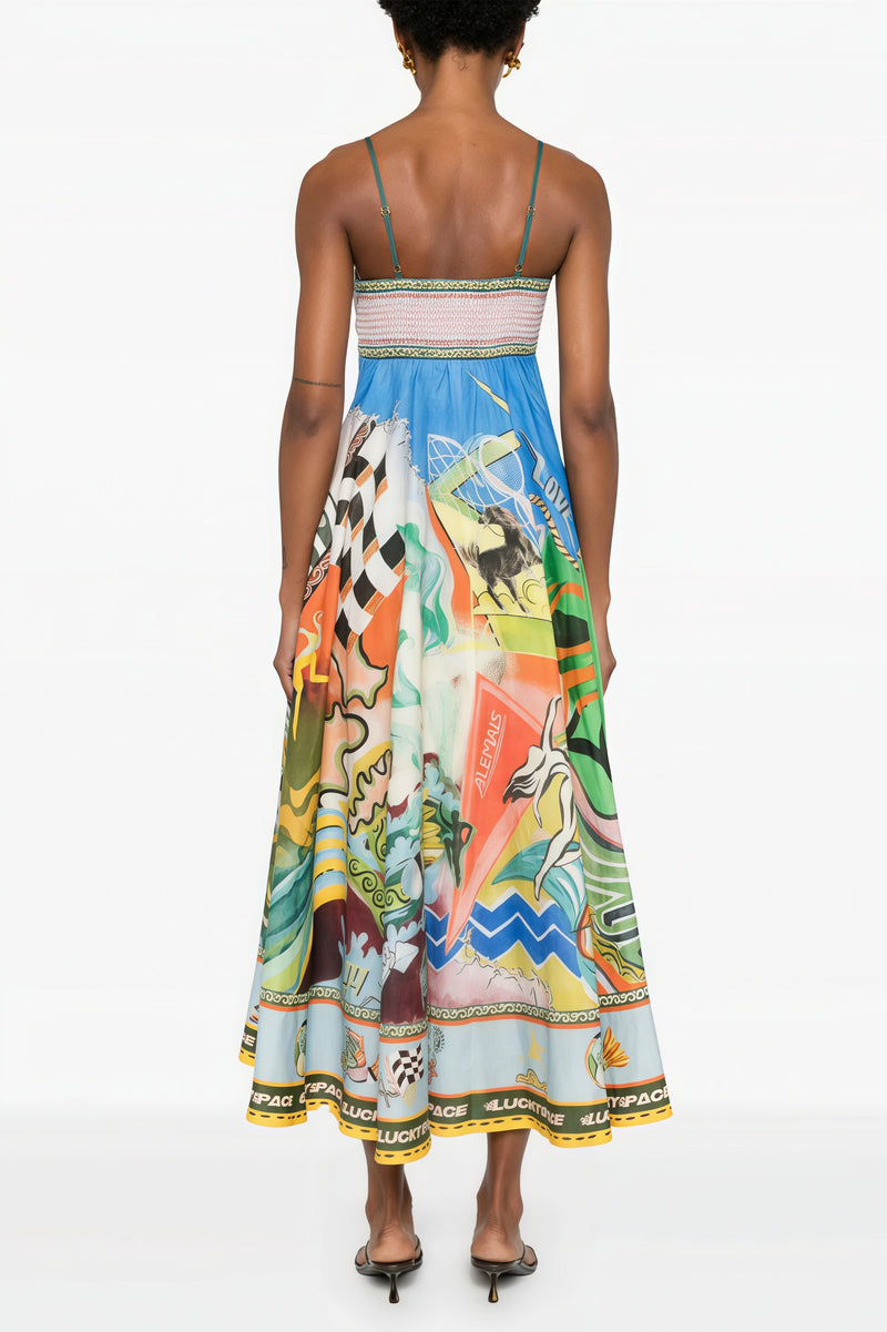 High Waist Print Cami Casual Maxi Dress