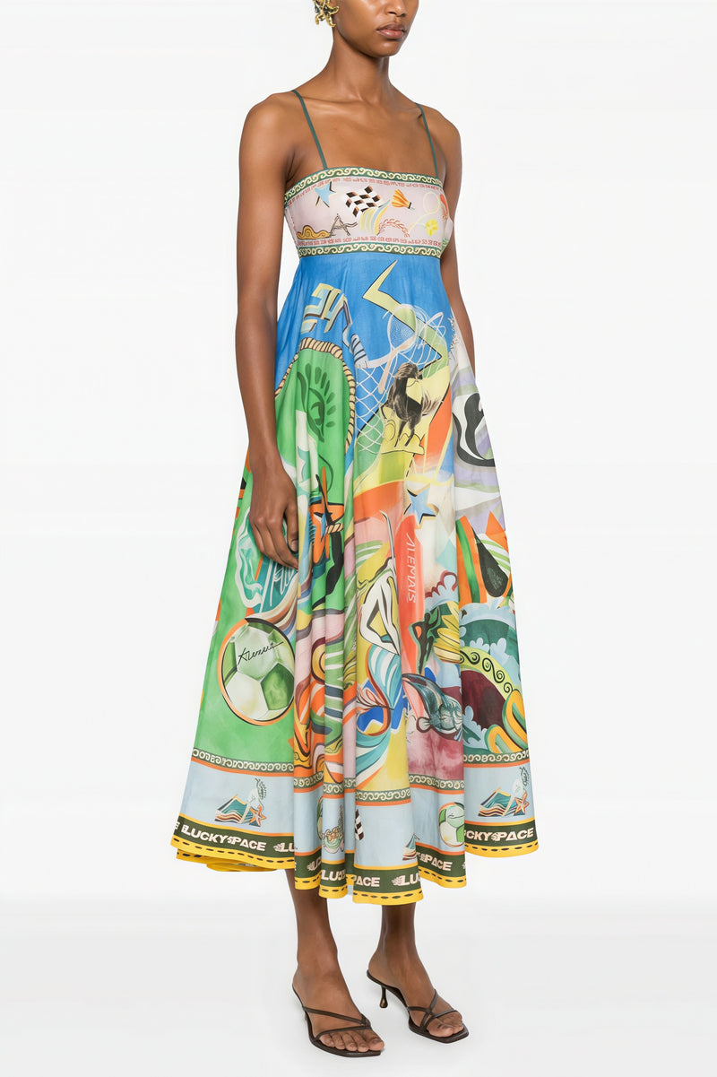 High Waist Print Cami Casual Maxi Dress